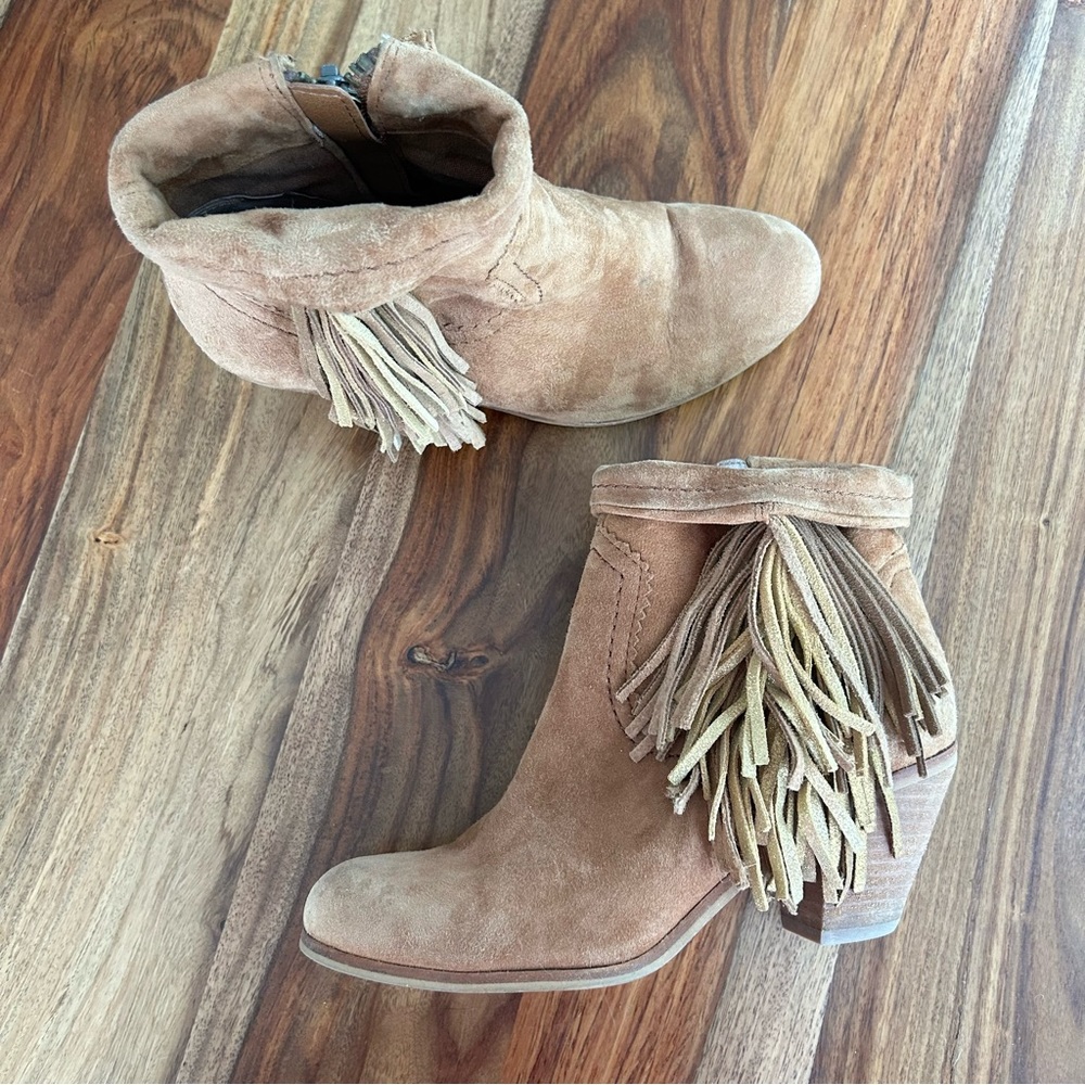 Sam Edelman Tan Suede Fringe Ankle Boots
